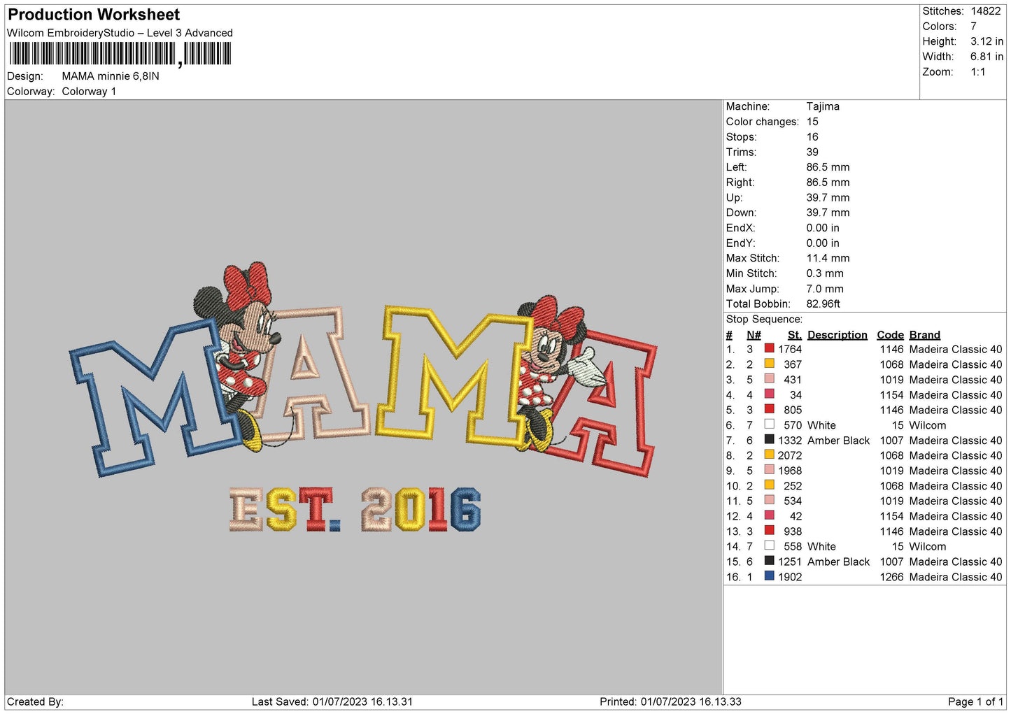 Mama Minnie Embroidery File 6 sizes