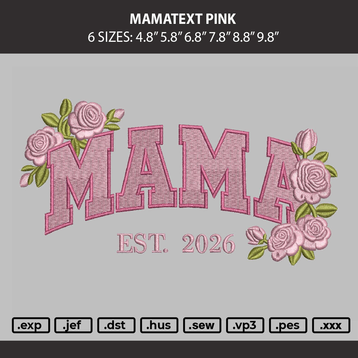 MamaText Pink Embroidery Machine Design File 6 sizes
