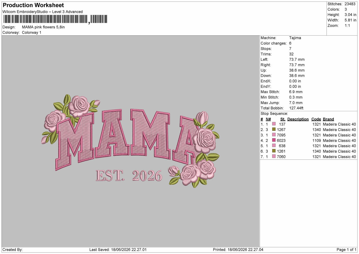 MamaText Pink Embroidery Machine Design File 6 sizes