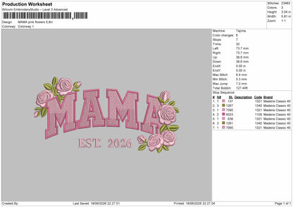 MamaText Pink Embroidery Machine Design File 6 sizes