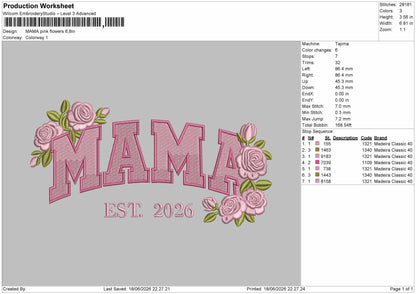 MamaText Pink Embroidery Machine Design File 6 sizes