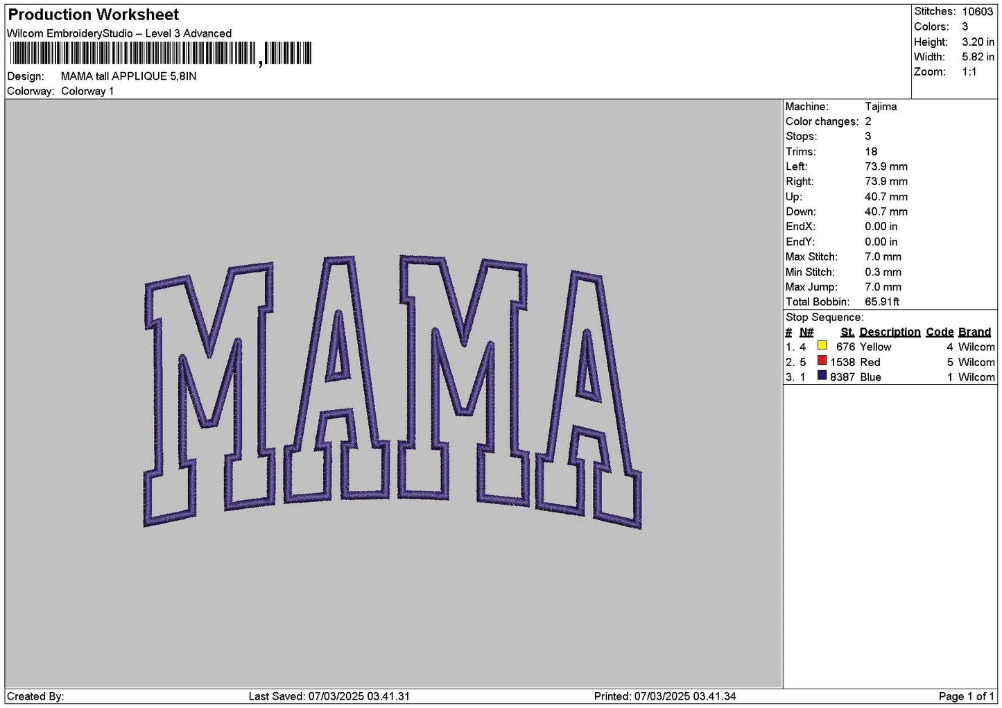 Mama Tall App Embroidery File 6 sizes