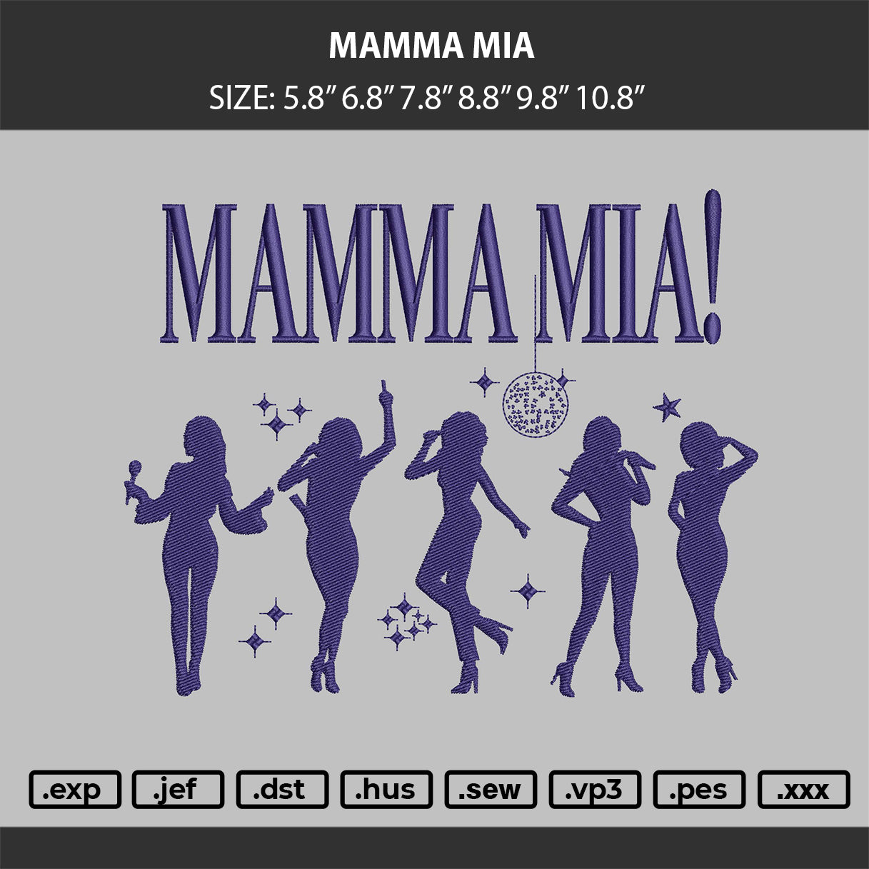Mamma Mia Embroidery Machine Design File (ROTATE)