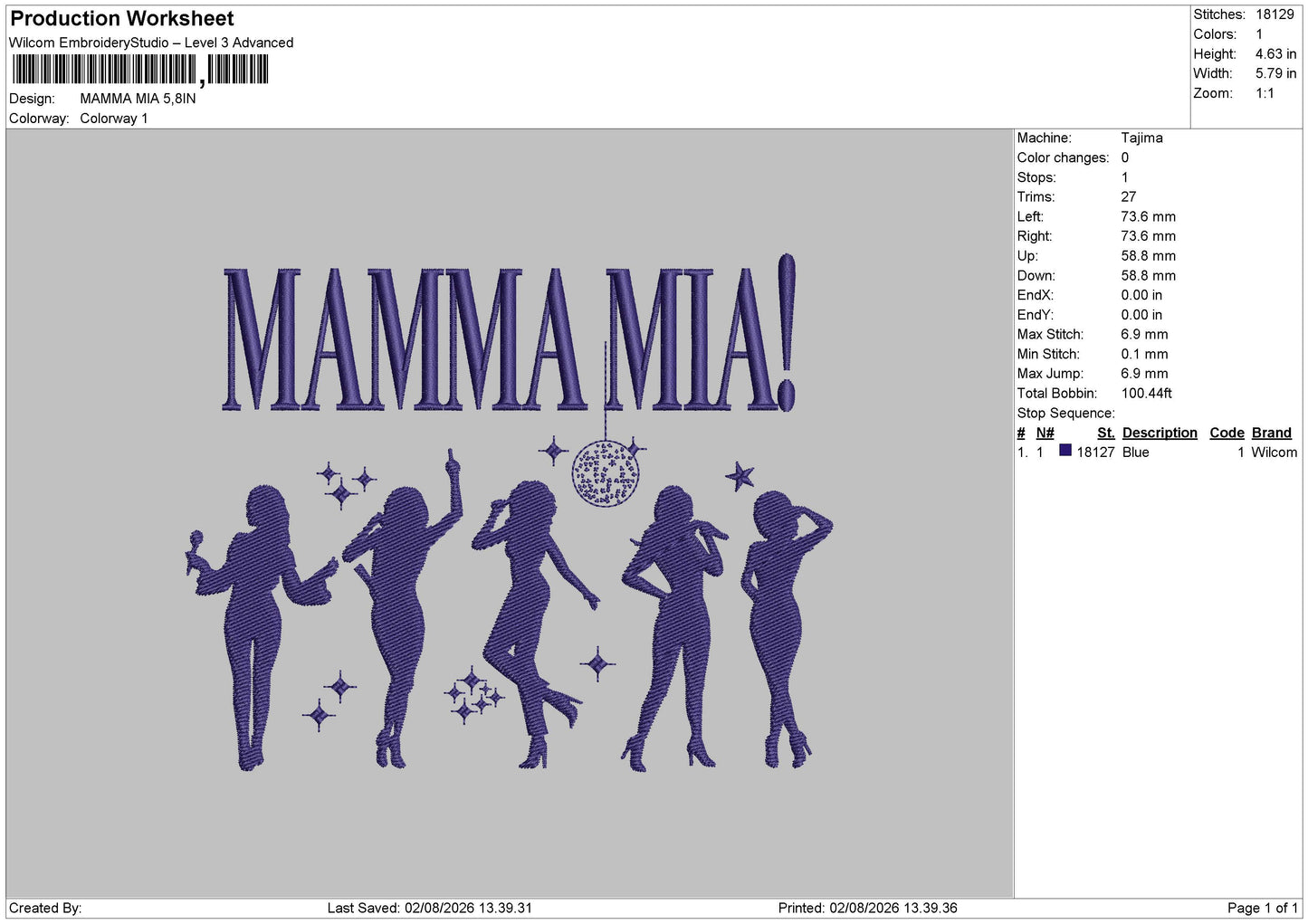 Mamma Mia Embroidery Machine Design File (ROTATE)