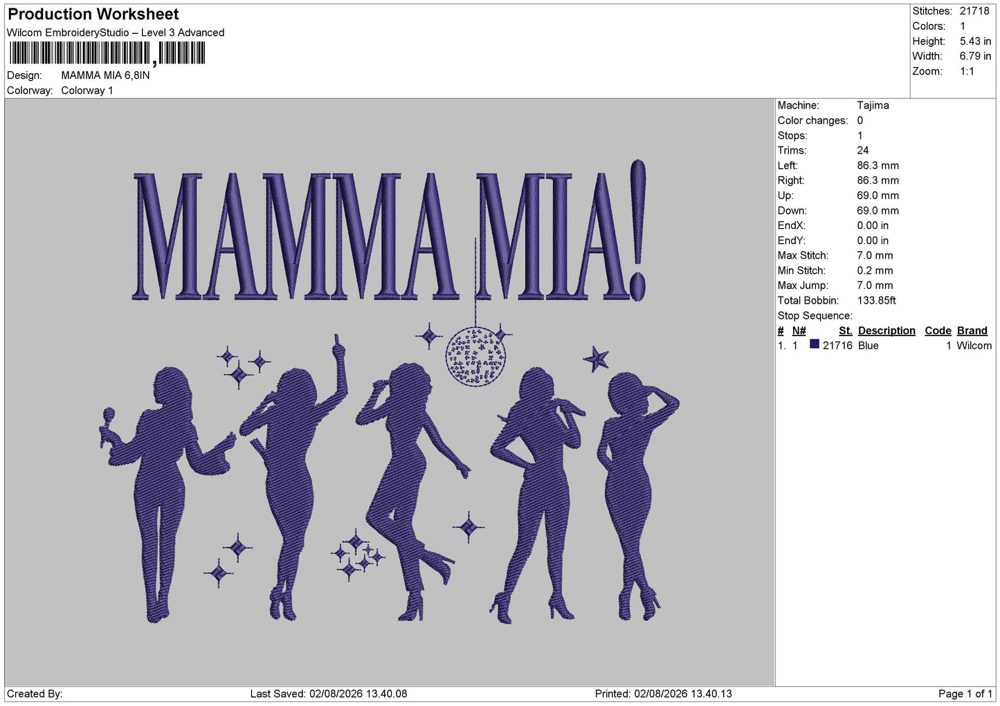 Mamma Mia Embroidery Machine Design File (ROTATE)