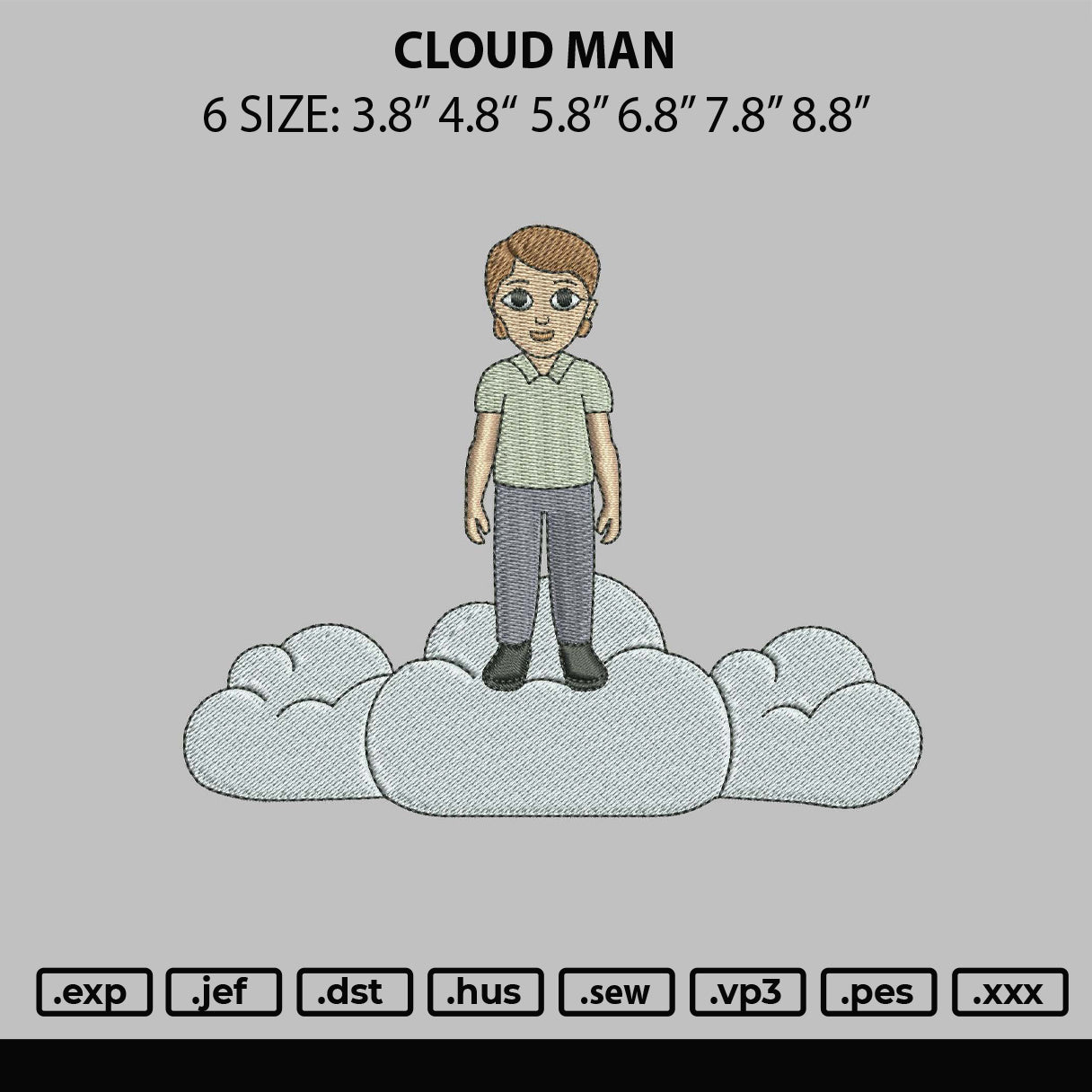 Cloud Man Embroidery File 6 sizes