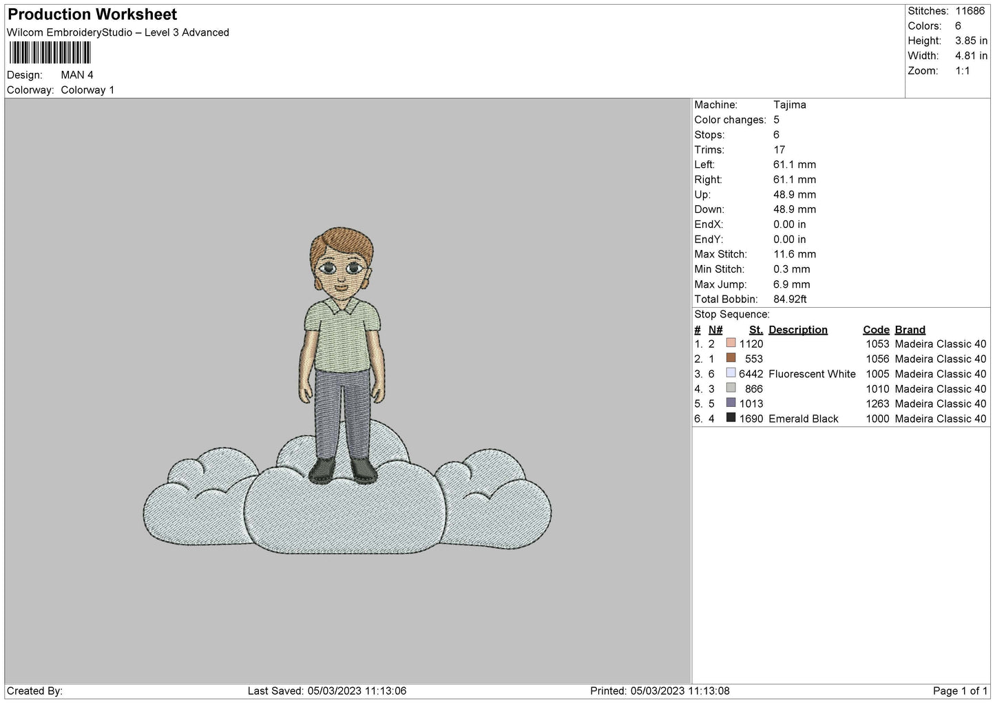 Cloud Man Embroidery File 6 sizes