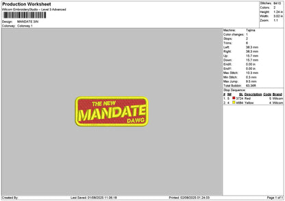 Mandatetext Embroidery File 6 sizes