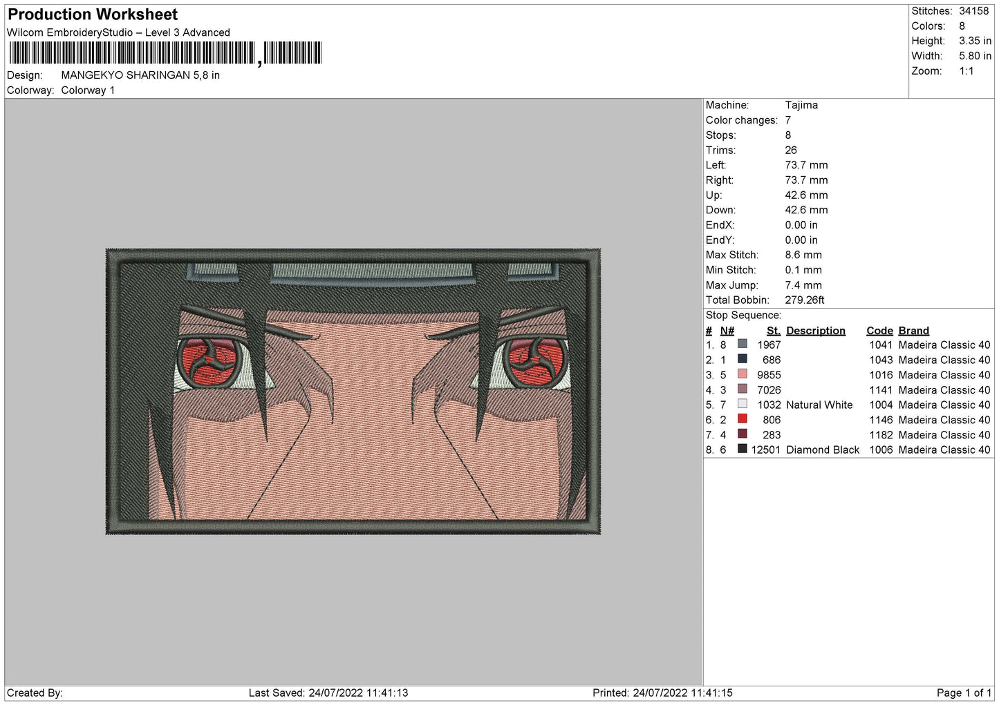 Mangekyo Sharingan Embroidery File 4 sizes