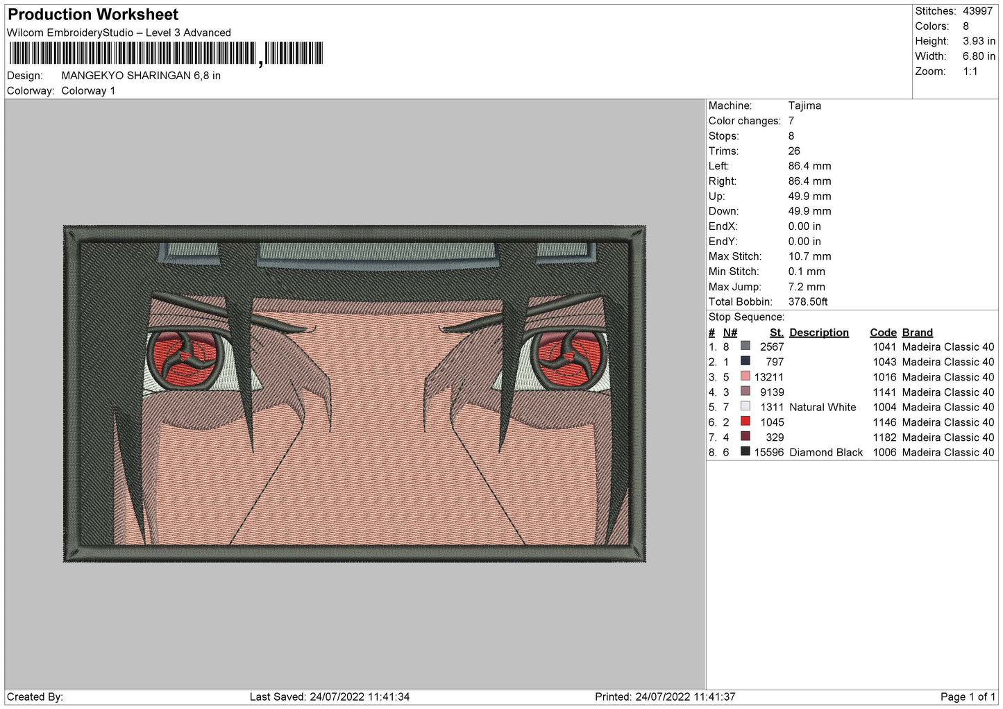 Mangekyo Sharingan Embroidery File 4 sizes