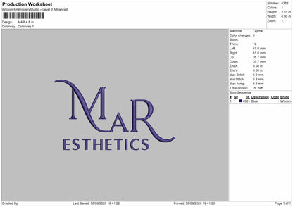 Mar Text Embroidery Machine Design File 6 sizes