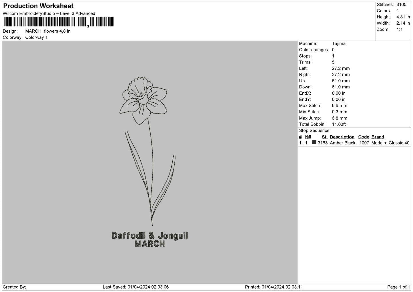 March Flo Embroidery File 6 sizes