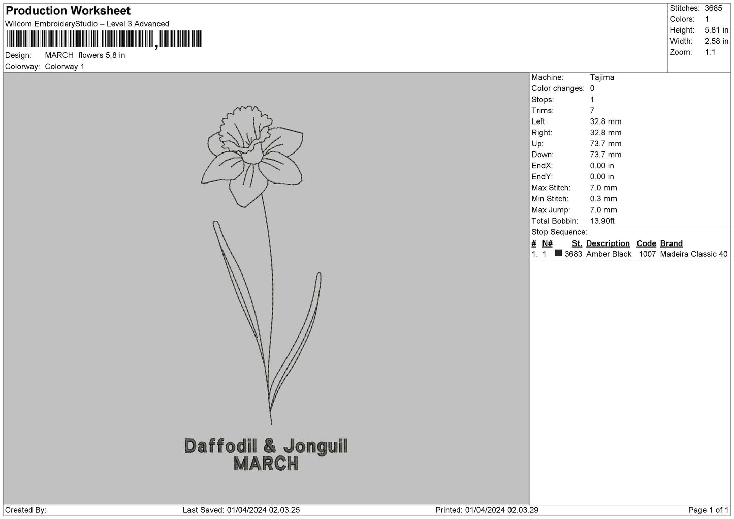 March Flo Embroidery File 6 sizes