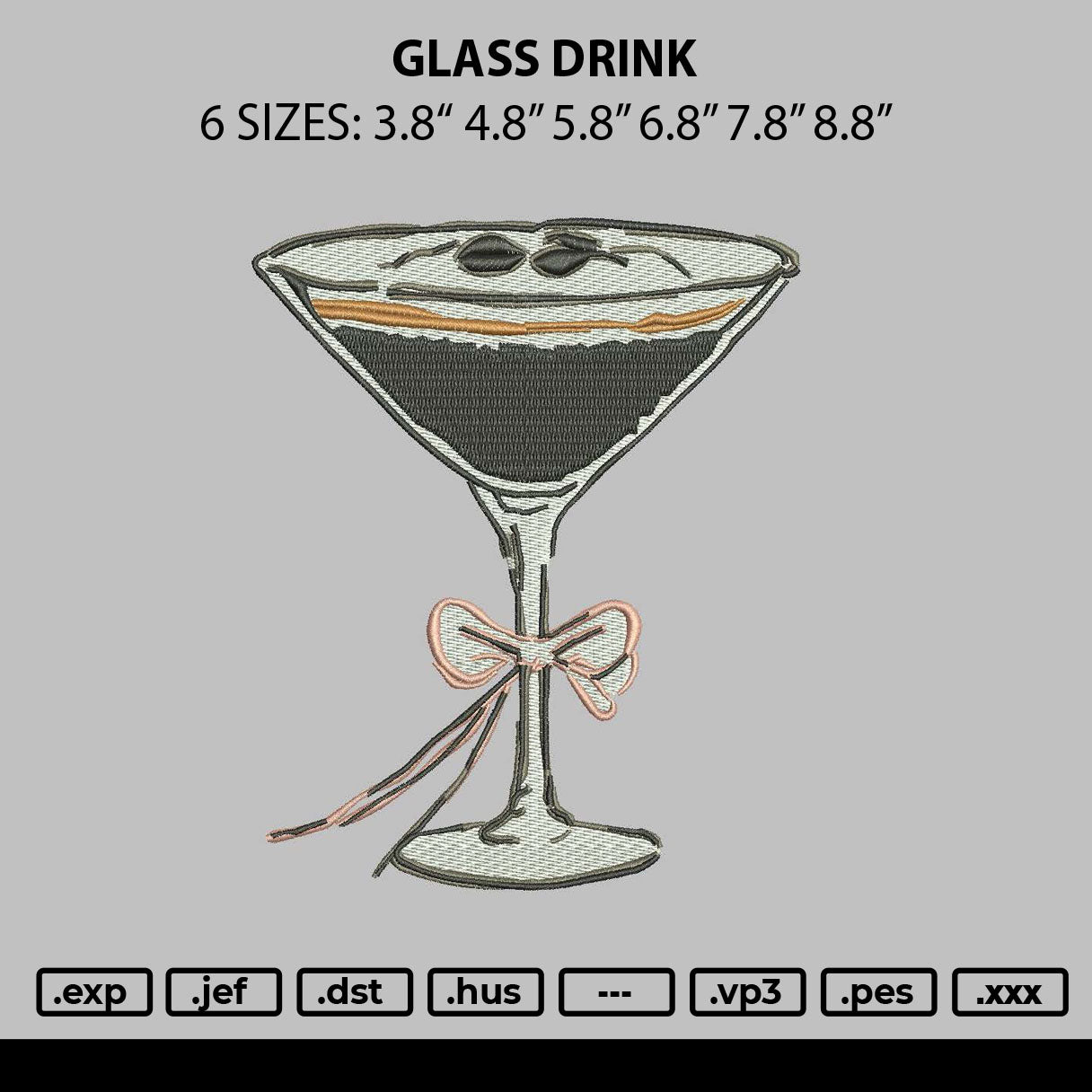Glass Drink Embroidery File 6 sizes