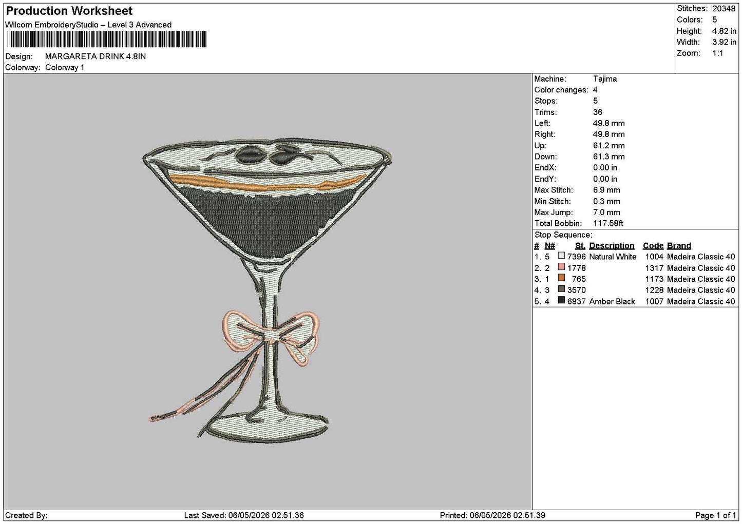 Glass Drink Embroidery File 6 sizes
