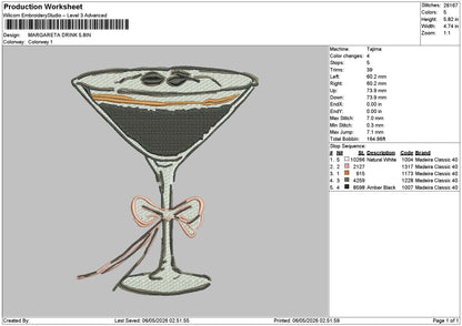 Glass Drink Embroidery File 6 sizes