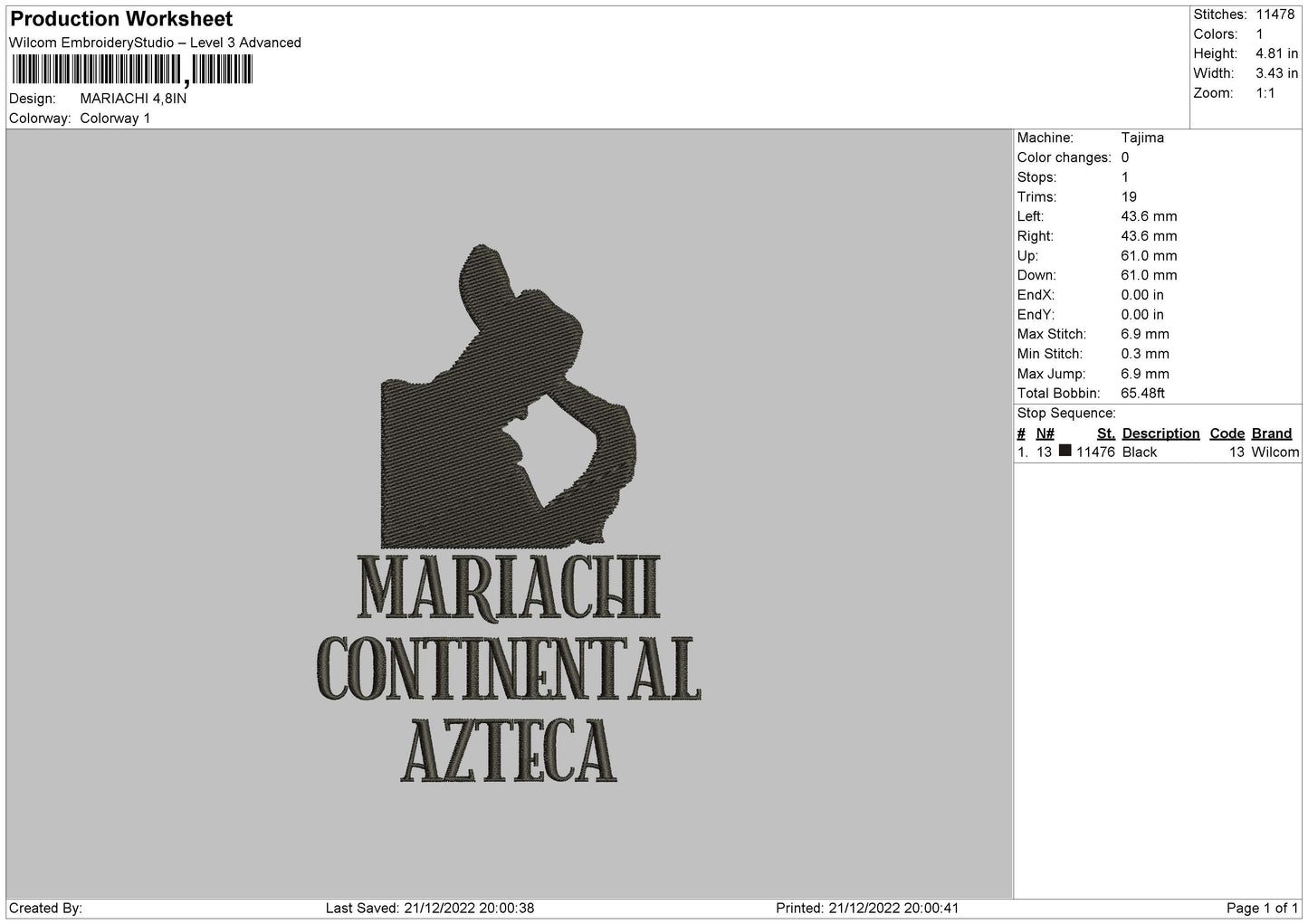 Mariachi Embroidery File 6 sizes
