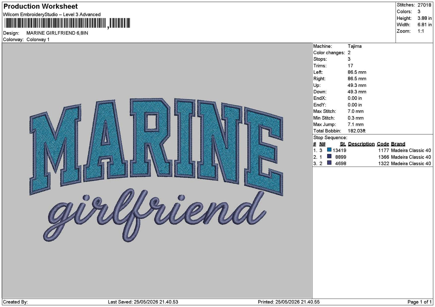 Marinetext 2505 Embroidery Machine Design 6 sizes