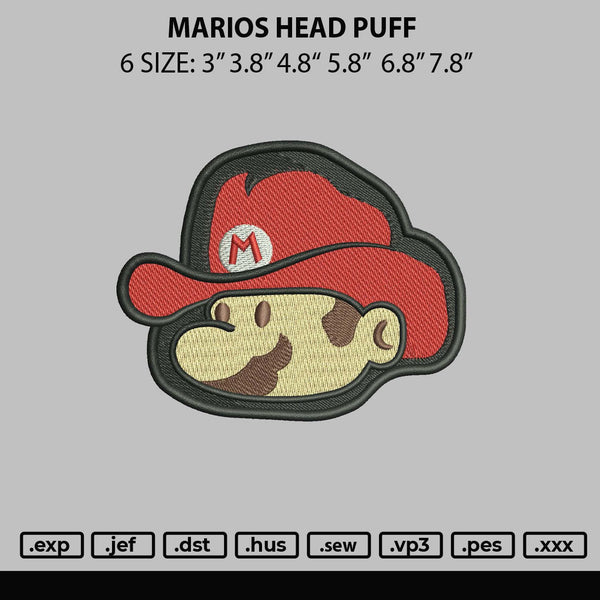 Marios Head Puff Embroidery File 6 sizes