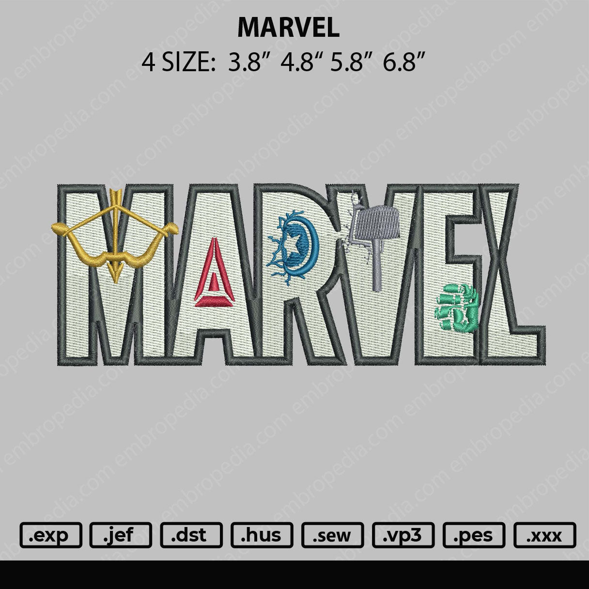 Marvel Text Embroidery File 4 size