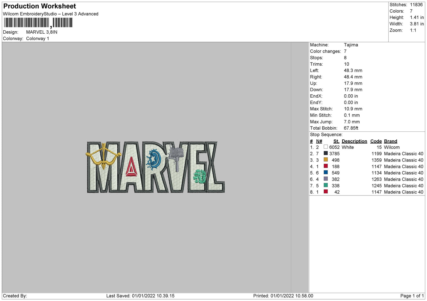 Marvel Text Embroidery File 4 size