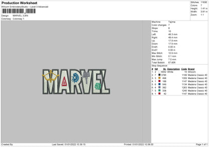 Marvel Text Embroidery File 4 size