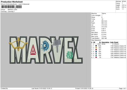 Marvel Text Embroidery File 4 size