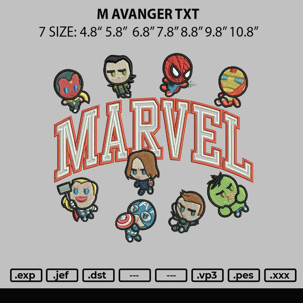 M Avenger Txt Embroidery File 6 sizes