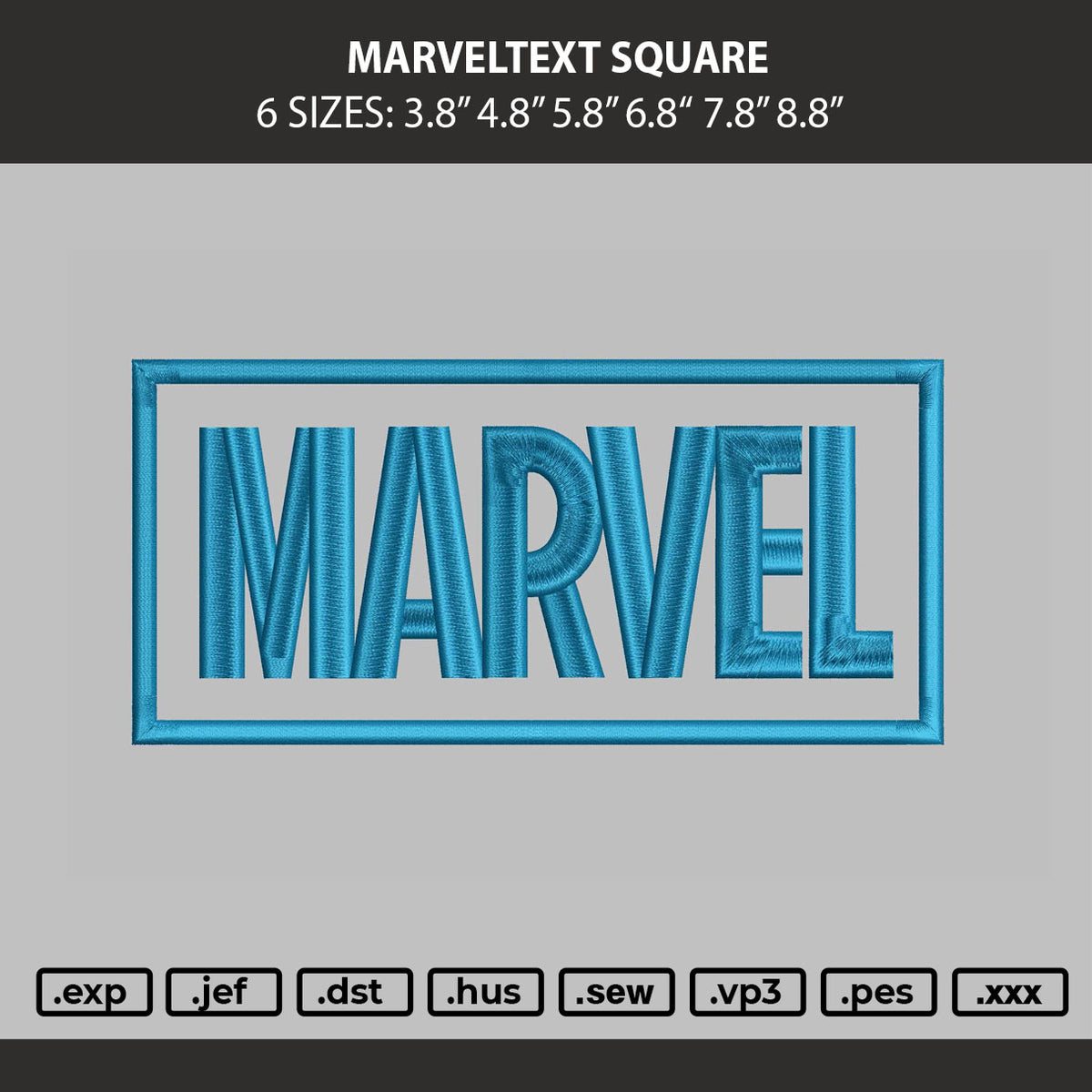 Marveltext Square Embroidery Machine Design FIle 6 sizes