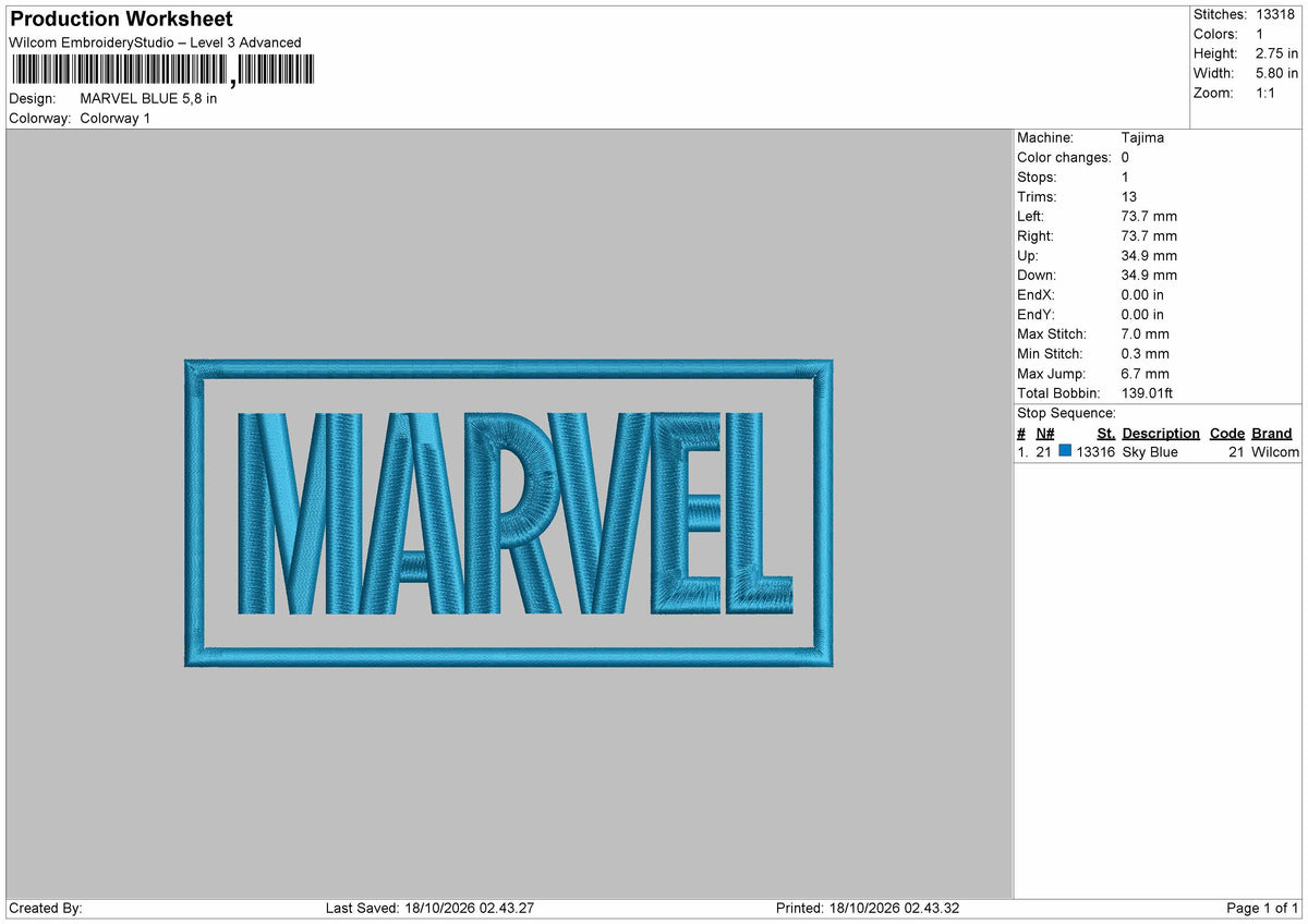 Marveltext Square Embroidery Machine Design FIle 6 sizes