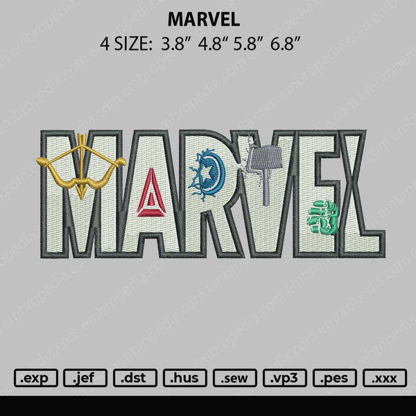 Marvel Text Embroidery File 4 size