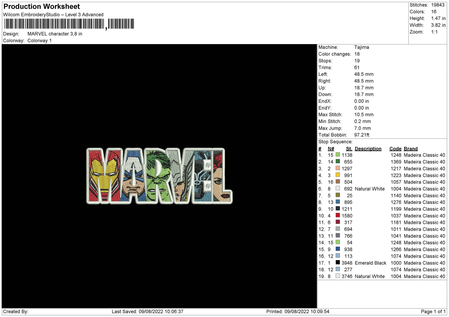 Marvel Character Embroidery File 4 sizes