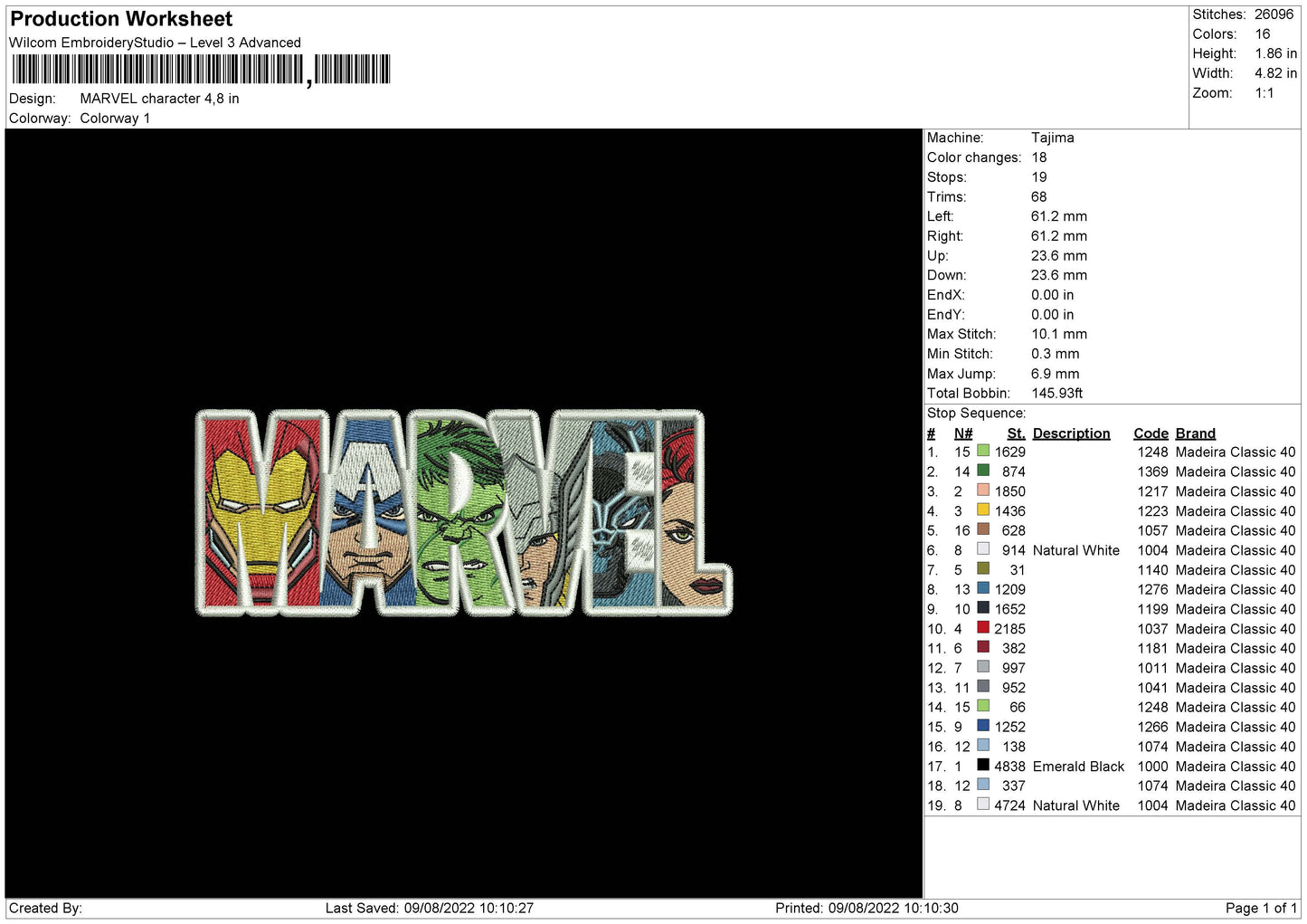 Marvel Character Embroidery File 4 sizes