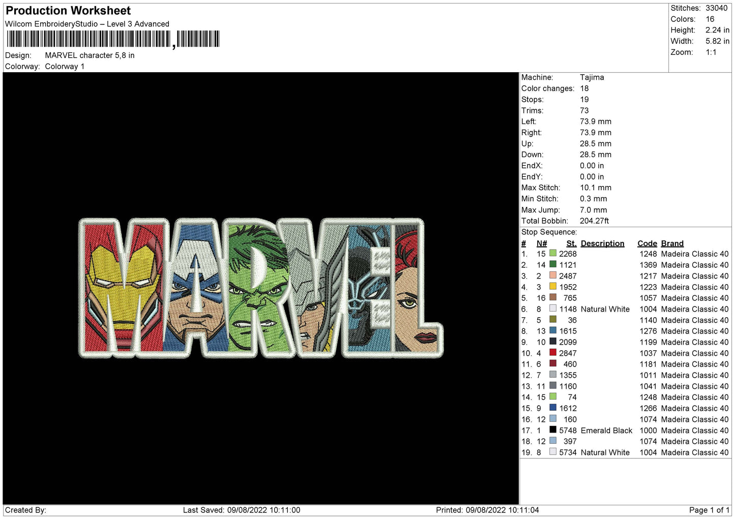 Marvel Character Embroidery File 4 sizes