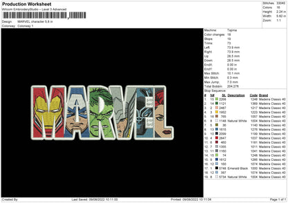 Marvel Character Embroidery File 4 sizes