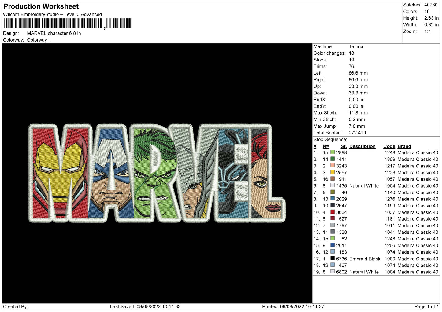 Marvel Character Embroidery File 4 sizes