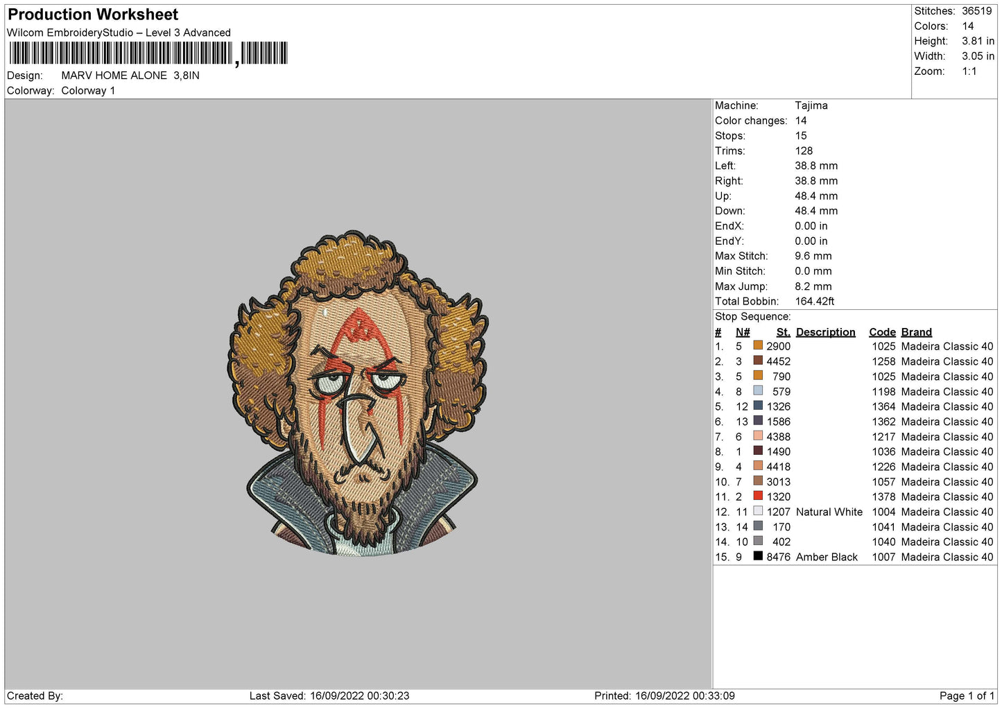Marv Home Alone Embroidery File 5 Sizes