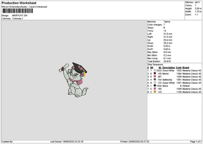Cat Graduation Embroidery File 6 sizes