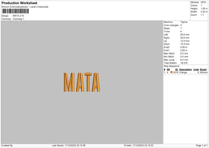 Mata Embroidery File 6 sizes