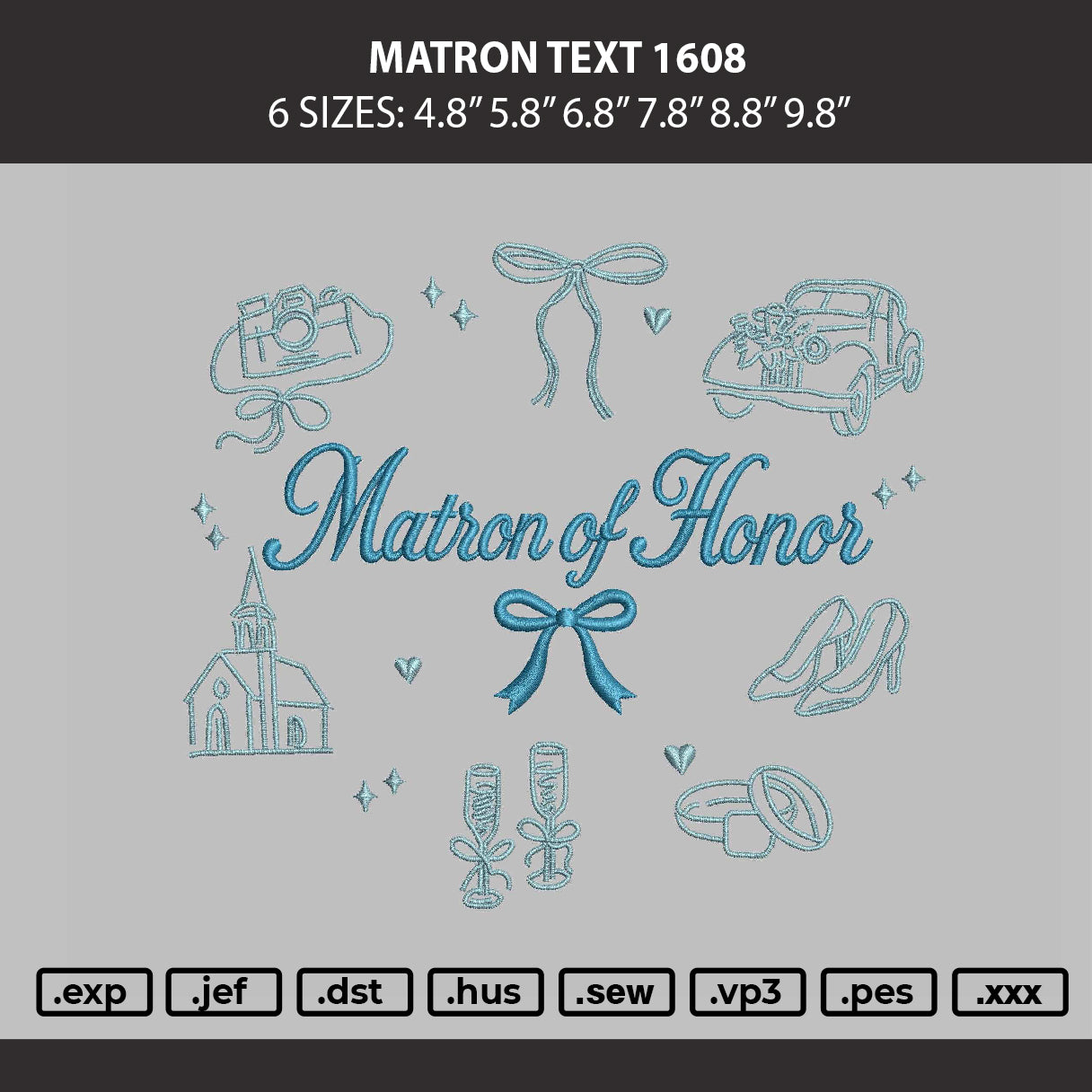 Matron Text 1608 Embroidery Machine Design File 6 sizes