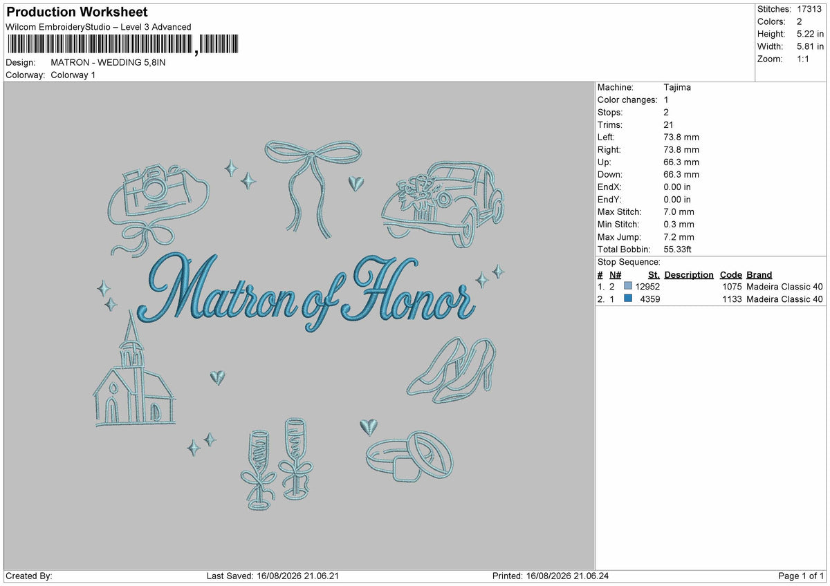Matron Text 1608 Embroidery Machine Design File 6 sizes