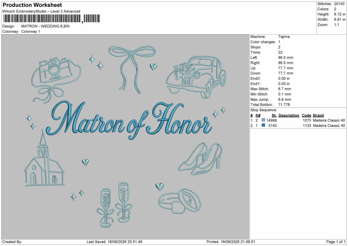 Matron Text 1608 Embroidery Machine Design File 6 sizes