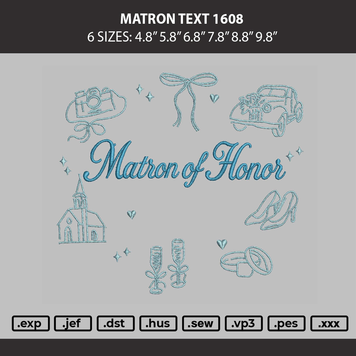 Matron Text 1608 Embroidery Machine Design File 6 sizes