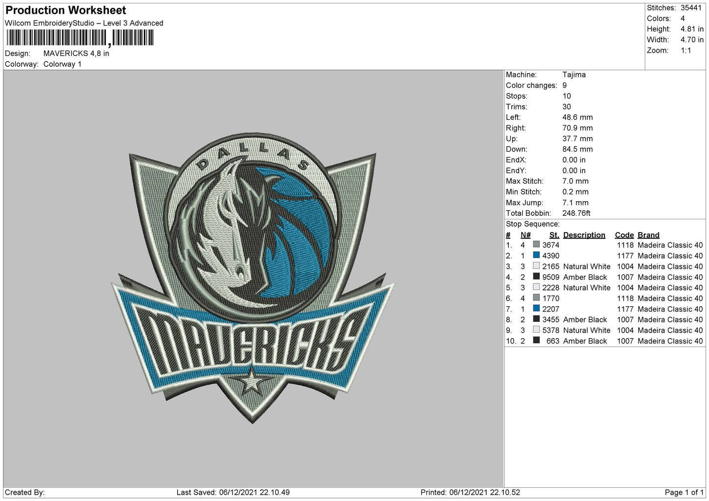 Mavericks Embroidery File 4 size