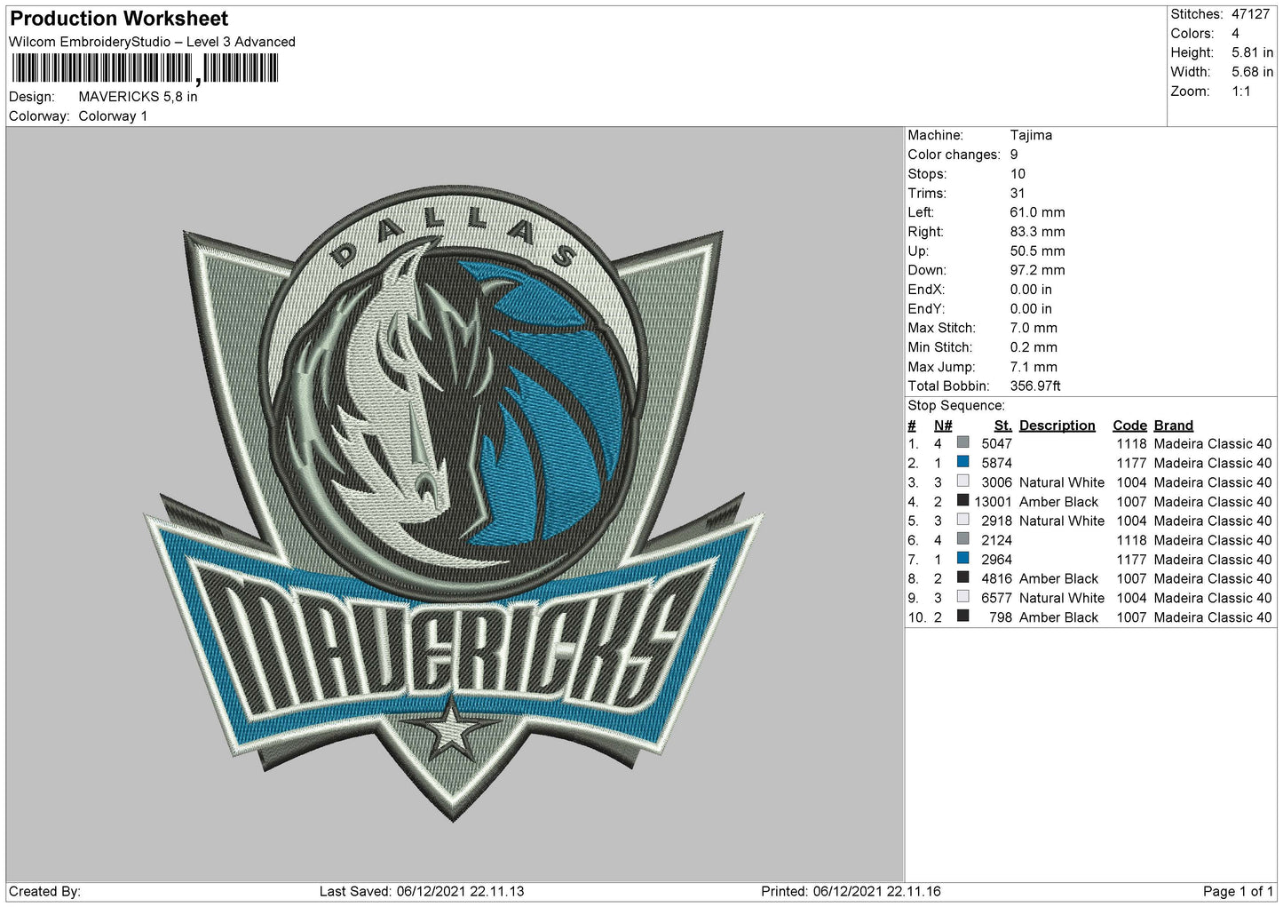 Mavericks Embroidery File 4 size