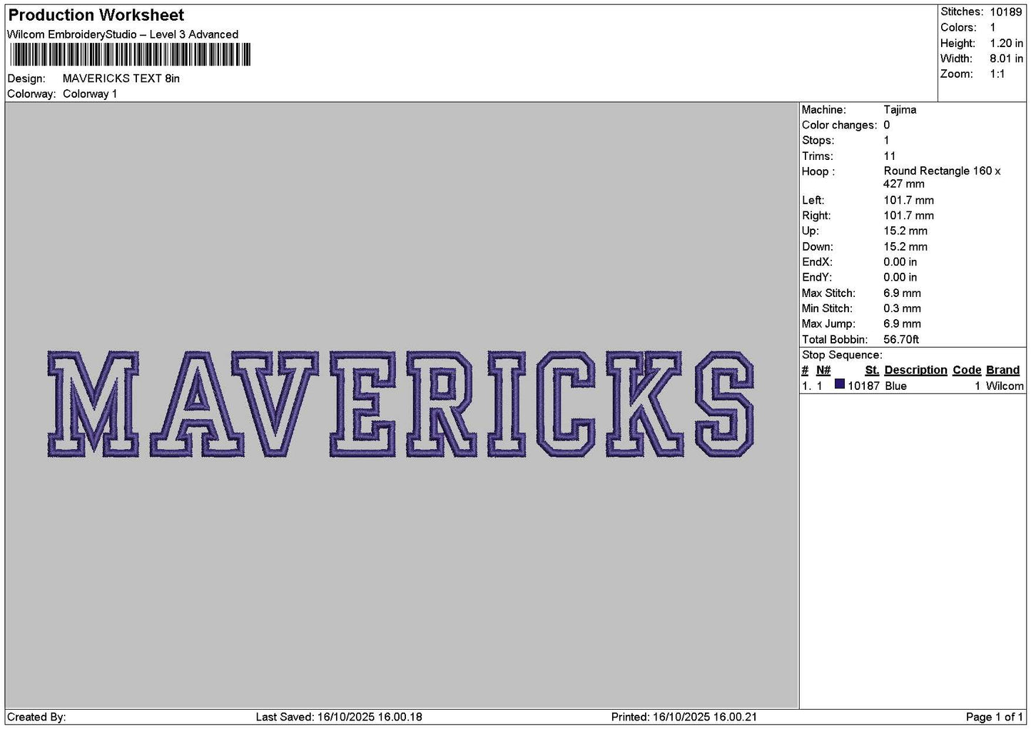 Mavericktext Big Embroidery File 6 sizes