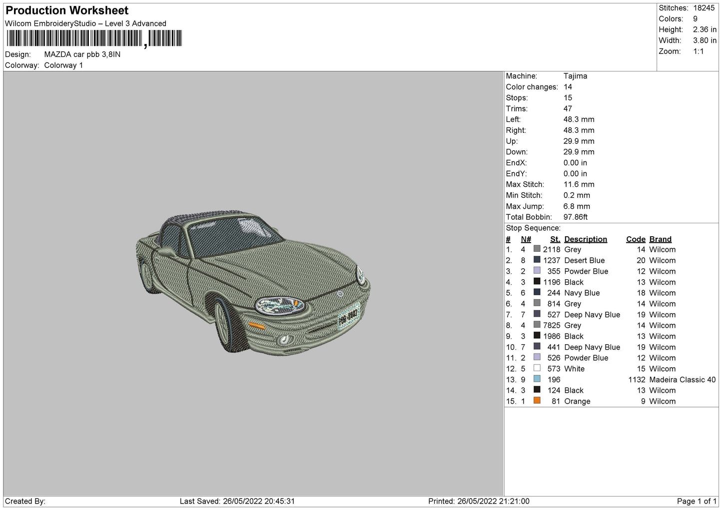 Mazda Car Embroidery File 4 size