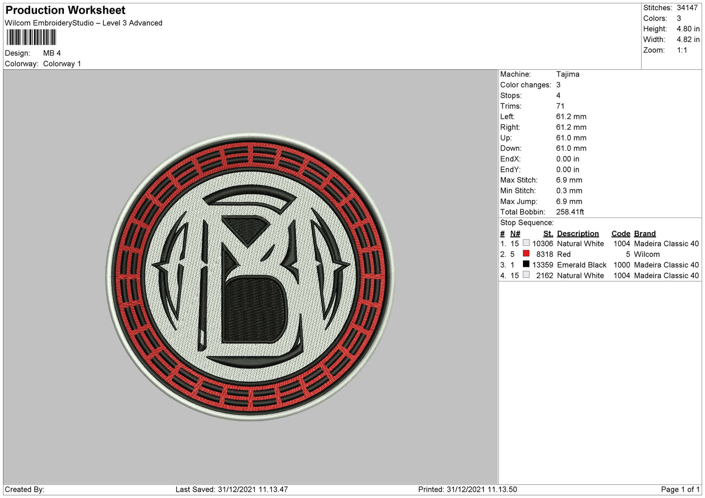 MB Embroidery File 4 size