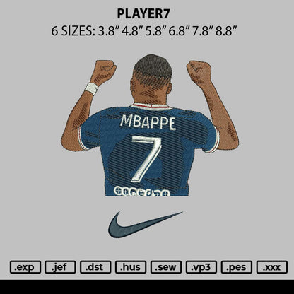 Player7 Embroidery File 6 sizes