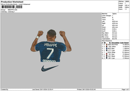 Player7 Embroidery File 6 sizes